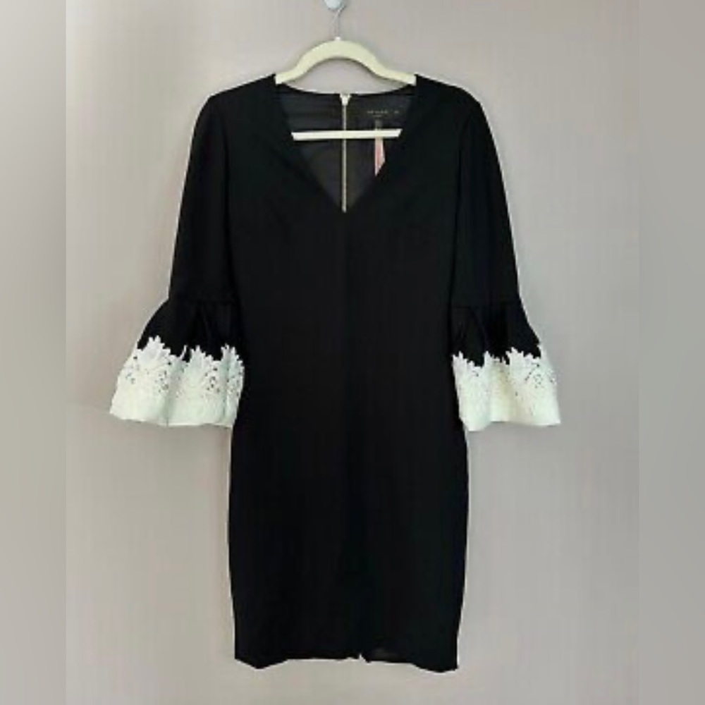 Ted Baker London 3/4 Sleeve V-Neck Black/White Dress Size 1